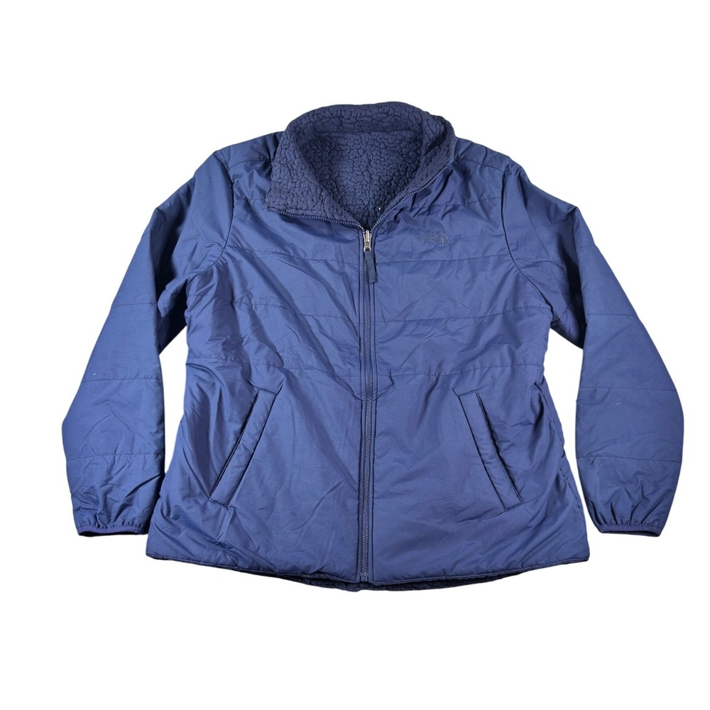The North Face Mossbud Insulated Reversible Jacket Navy Blue Fleece Womens XL